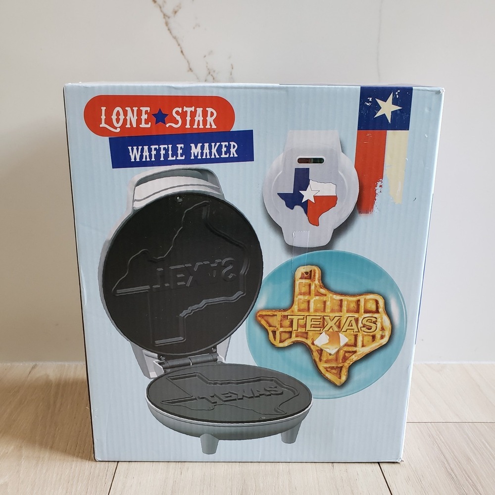 Lone Star Waffle Maker Texas State Outline Non Stick White TX USA Breakfast